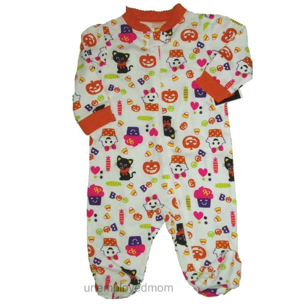 Halloween Outfit Sleep Play Baby Girl Closed in Feet Boo Ghost Black Cat 3-6M